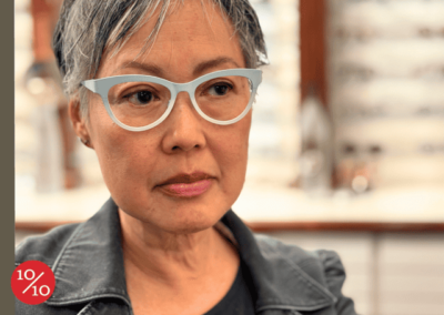 elderly woman wearing BEVEL eyeglasses at 1010 optics